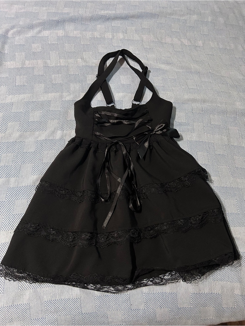 Girls' Black Lace Ribbon Dress